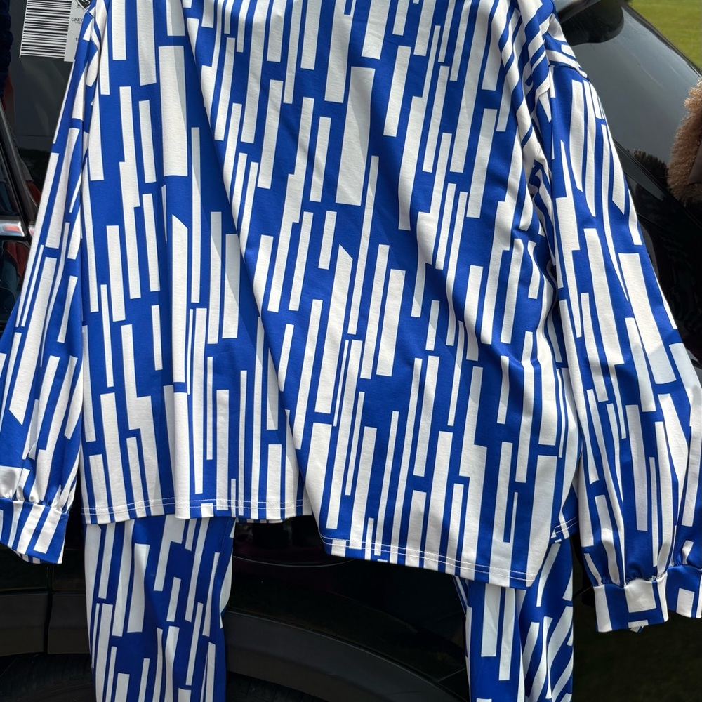 Blue and White Geometric Patterned Set